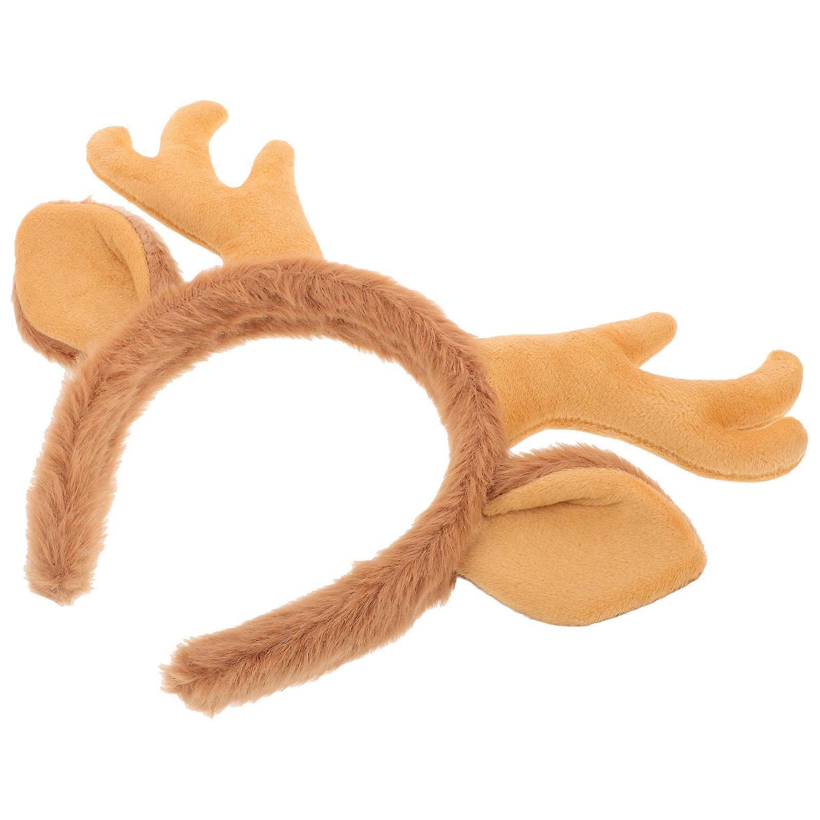 Adorable Christmas Reindeer Ears Headband For Various Occasions 5Pcs Khaki Soft Plush Headwear Suitable For Adults And Kids
