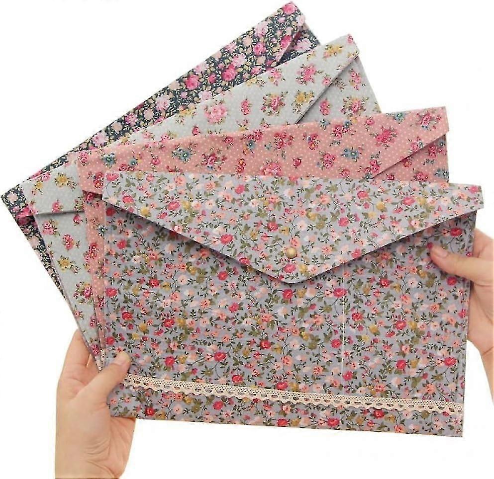 A4 Size Filing Envelope Retro Flower File Folder Cloth Document Bag Folder with Closure