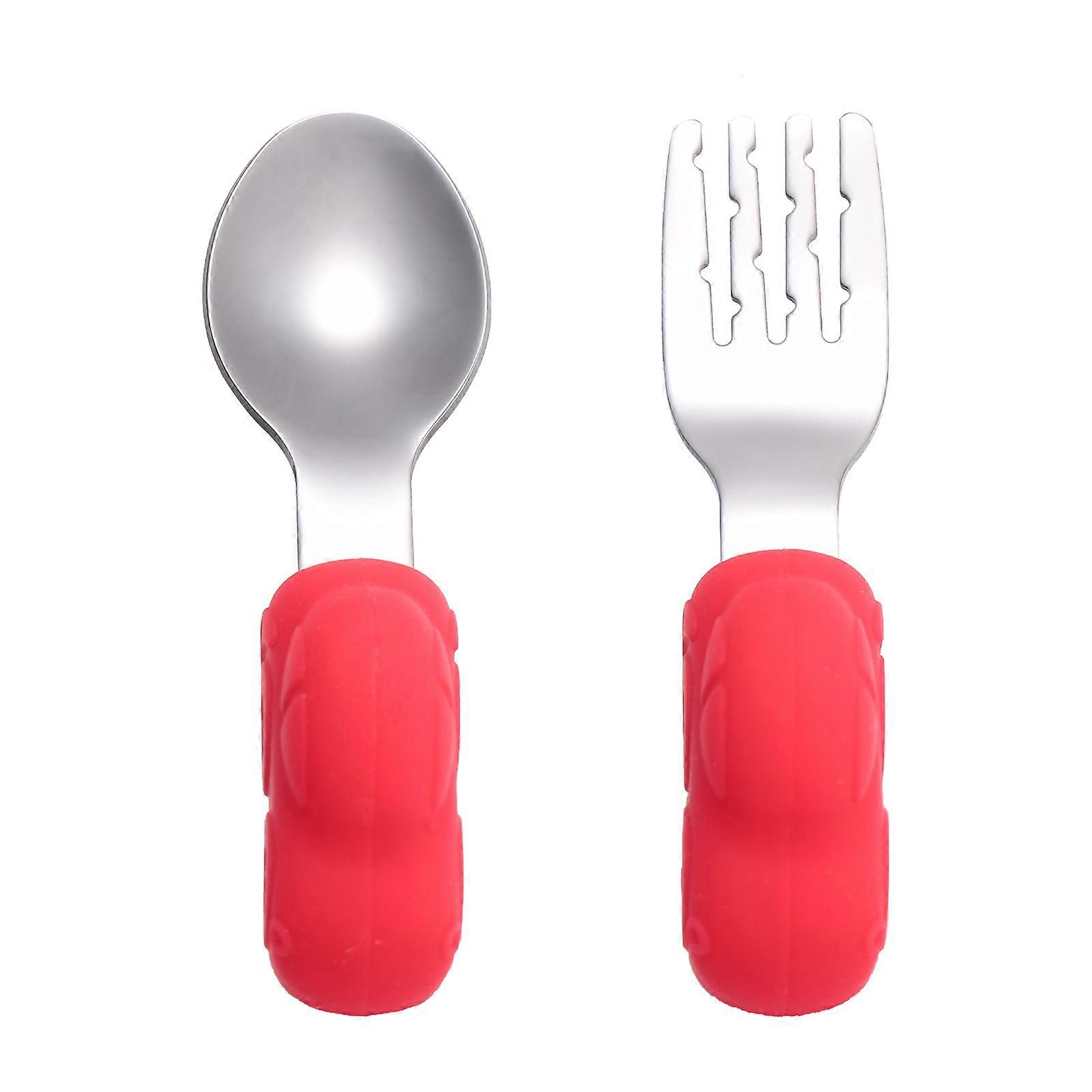 Baby Training Tableware Short Handle Fork and Spoon for Children 1Pair