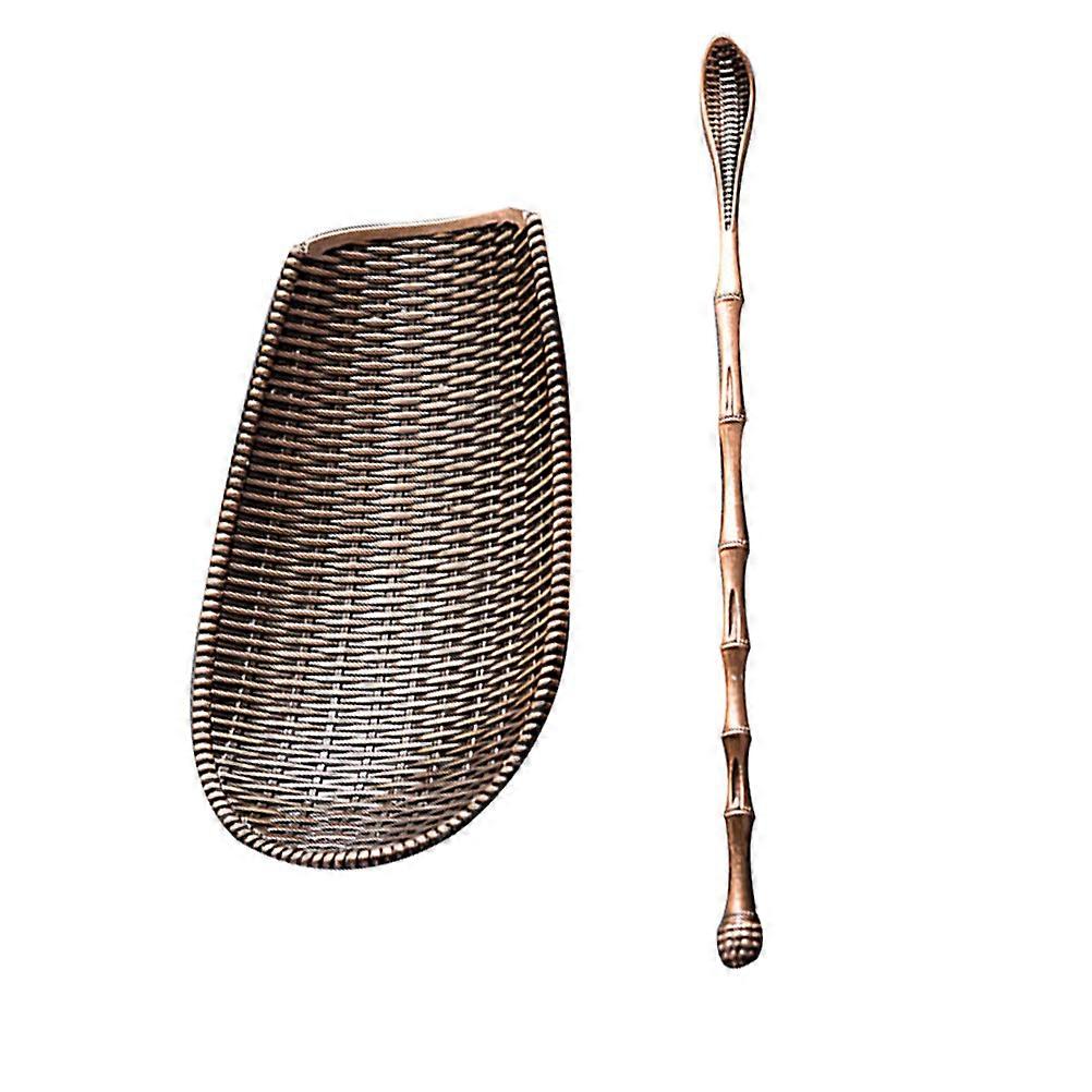 Alloy Tea Utensils Accessories Set Bamboo Weave Pattern Measuring Tea Outdoor 2Set