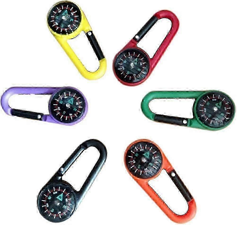 6개 나침반 키체인 카라비너 클립 장난감 핸드백 장식 하이킹 백패킹 캠핑 어린이 장난감 (무작위 색상) - SNNGV