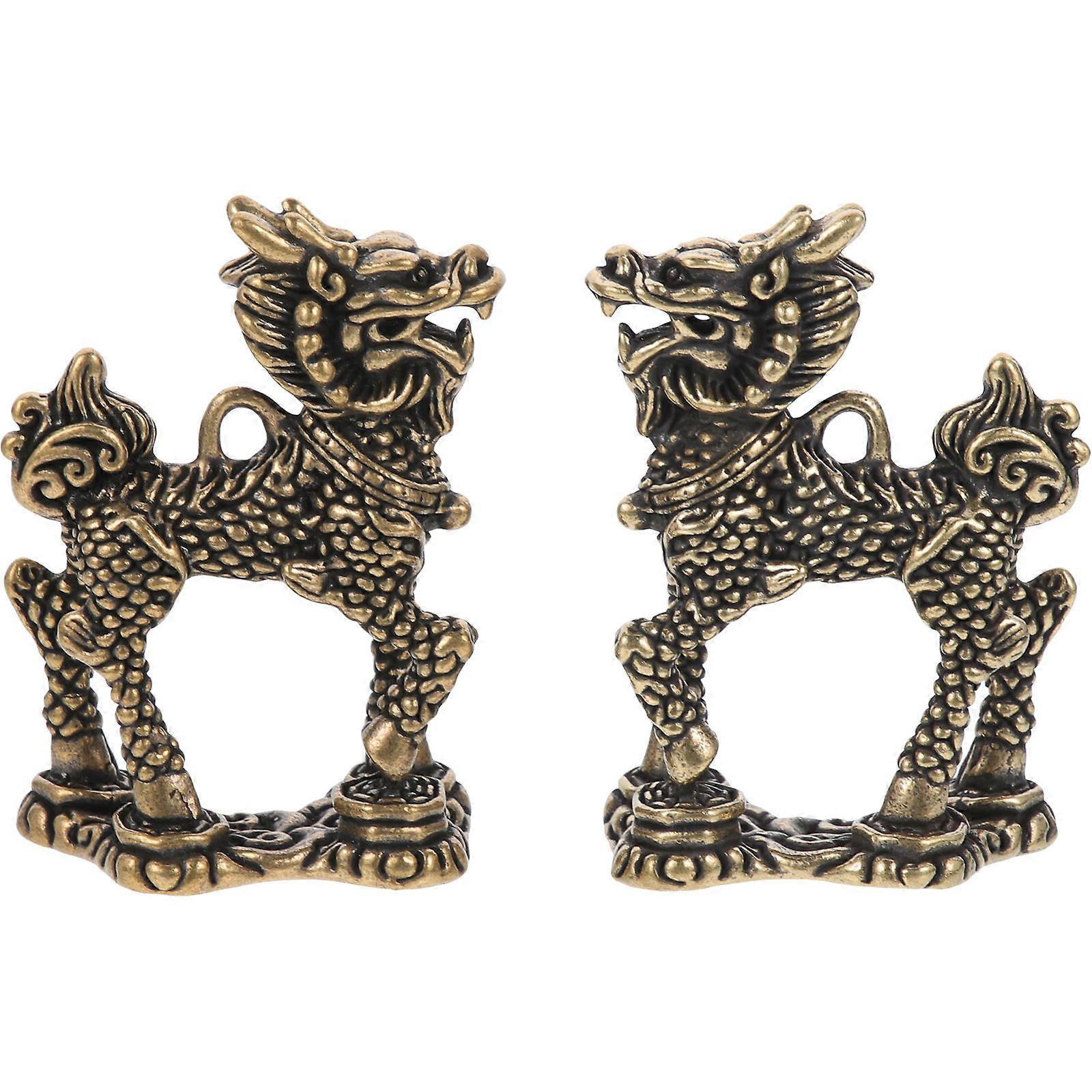 Brass Kylin Figurine for Decor 8Pcs Miniature Chinese Mascot Sculpture