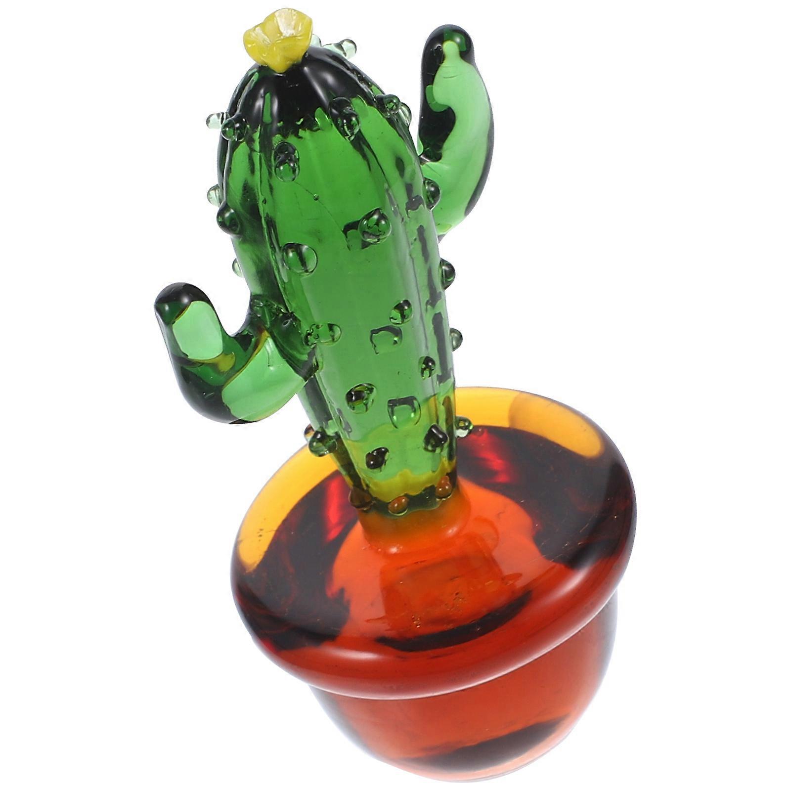 Glass Cactus Figurine Miniature Decor for Office Table 5Pcs Set