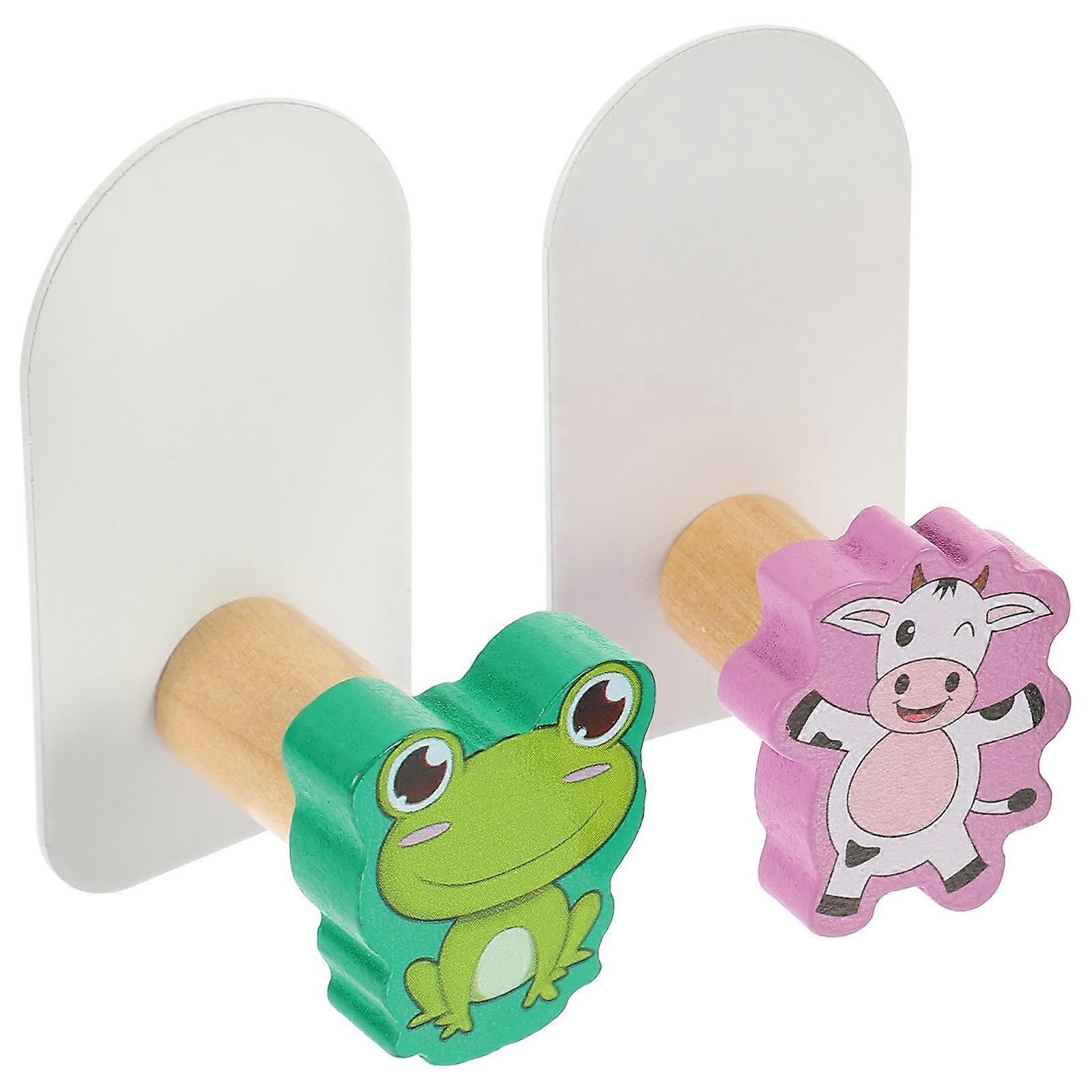 Sticky Hooks Wood Wall Hanging Hooks for Towels 6Pcs Cartoon Design