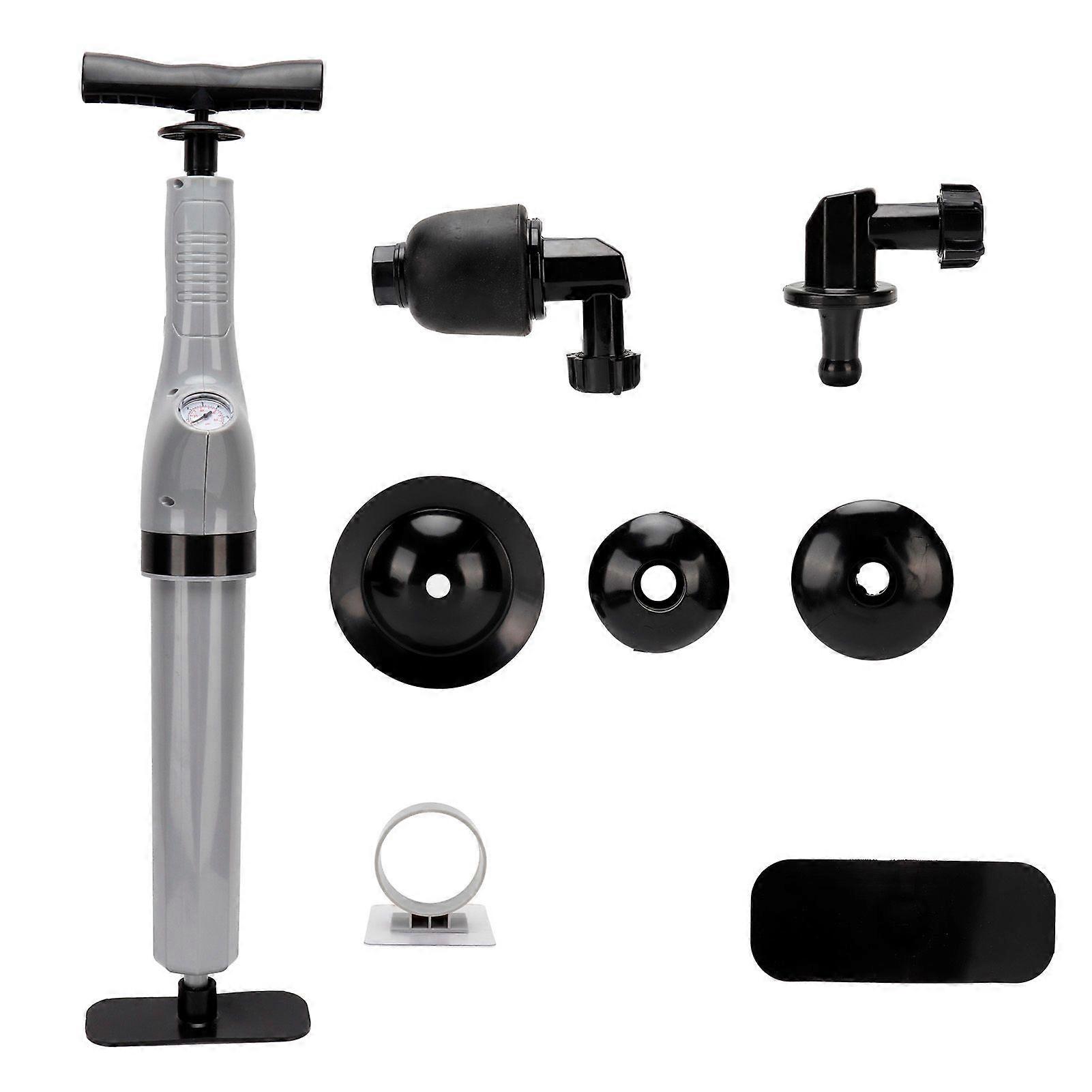9 in 1 Air Pressure Plunger Kit Toilet Sewer Pipeline Kitchen Sink Dredge Tools AccessoryGray