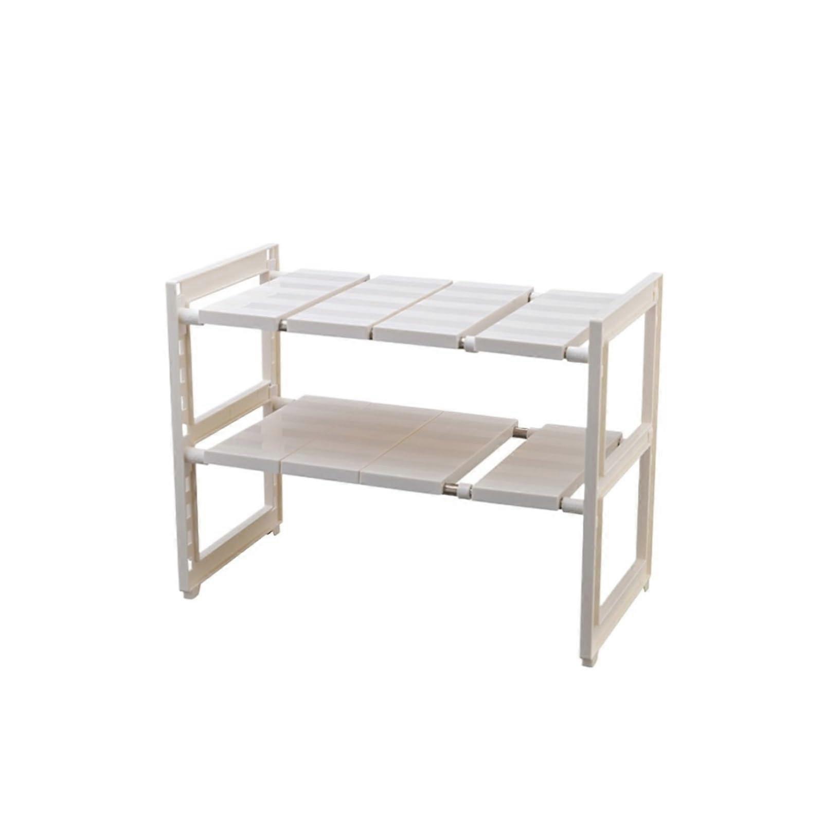 Microwave Stand Stainless Steel And Plastic Retractable Microwave Oven Rack White 47cm Double Layer Pot Storage