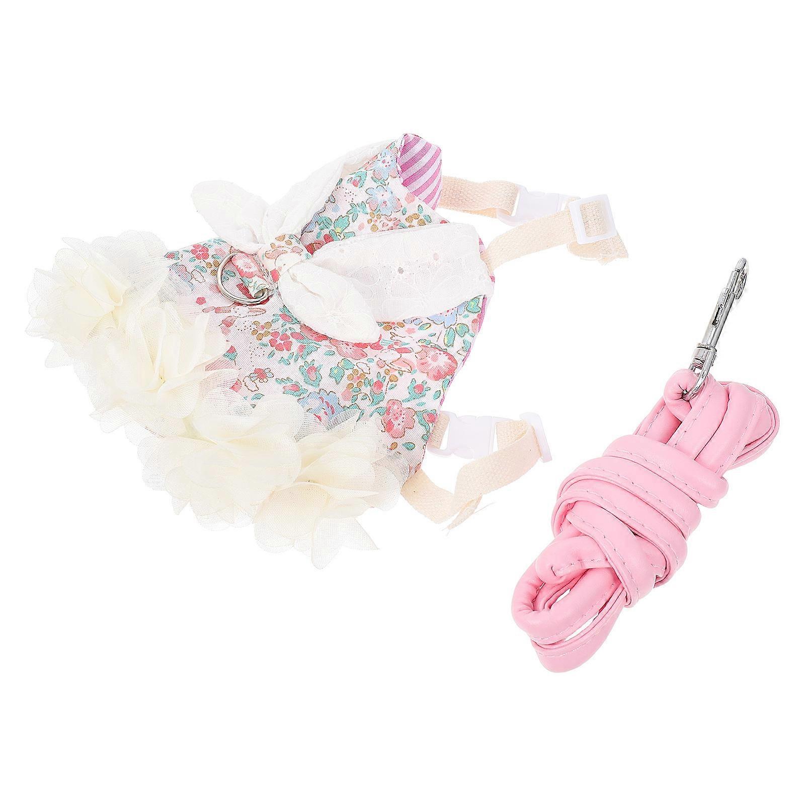 Rabbit Harness Bunny Clothes and Leash for 1Set Small Animals Outfit Pink