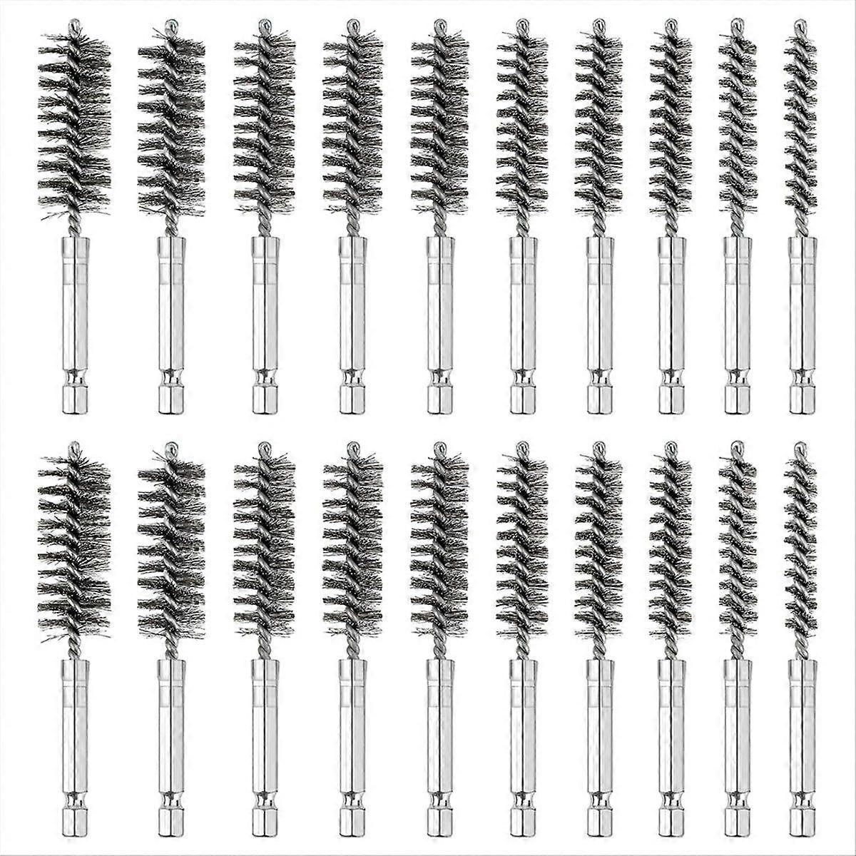 20pcs Wire Bore Brush Set with,Wire Brush for Drill,with 1/4 Hexagonal Handle,for Electric Drill,Ru