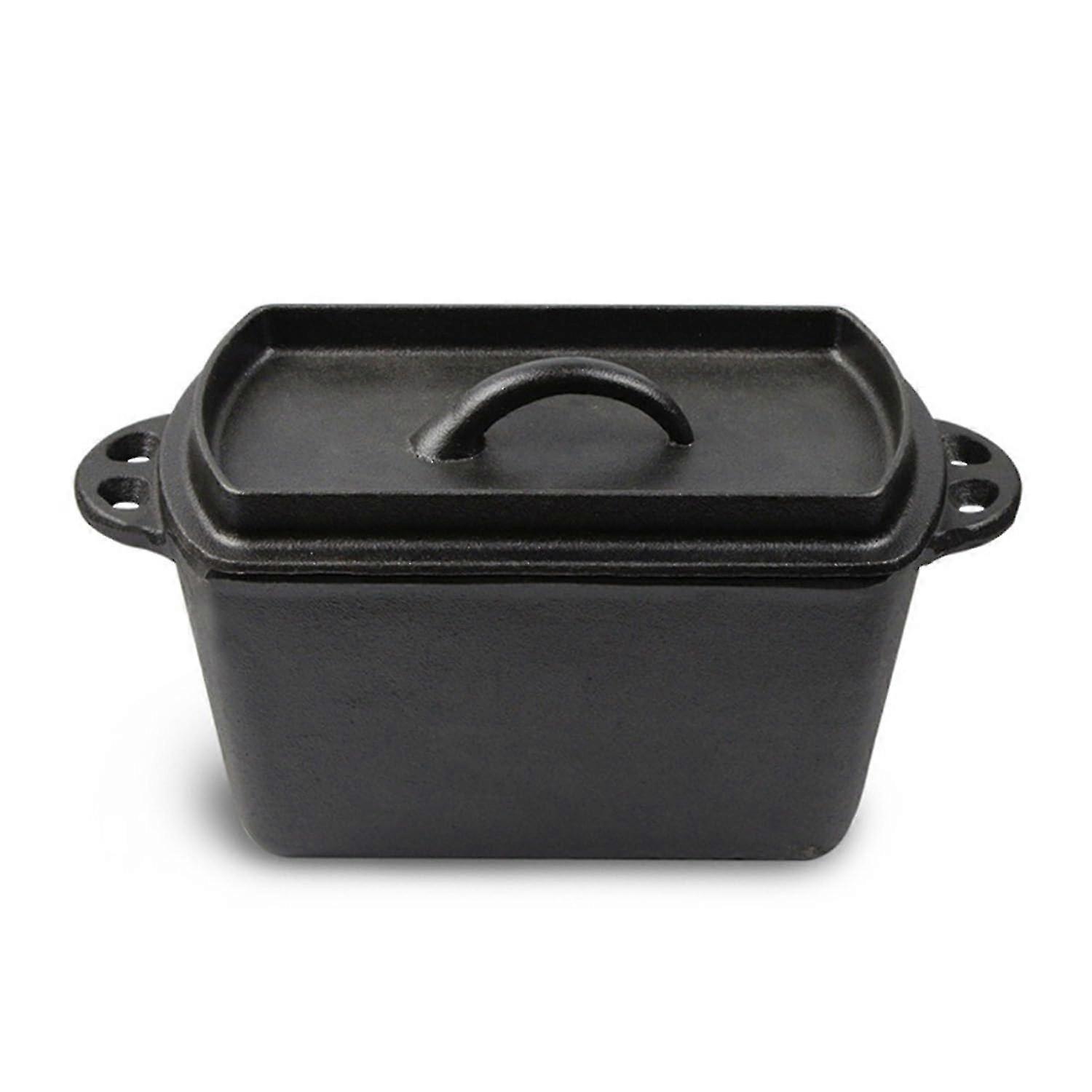 Rectangular Cast Iron Bread Loaf Pan with Lid Oven- for Campfire and Home Kitchen 25-26