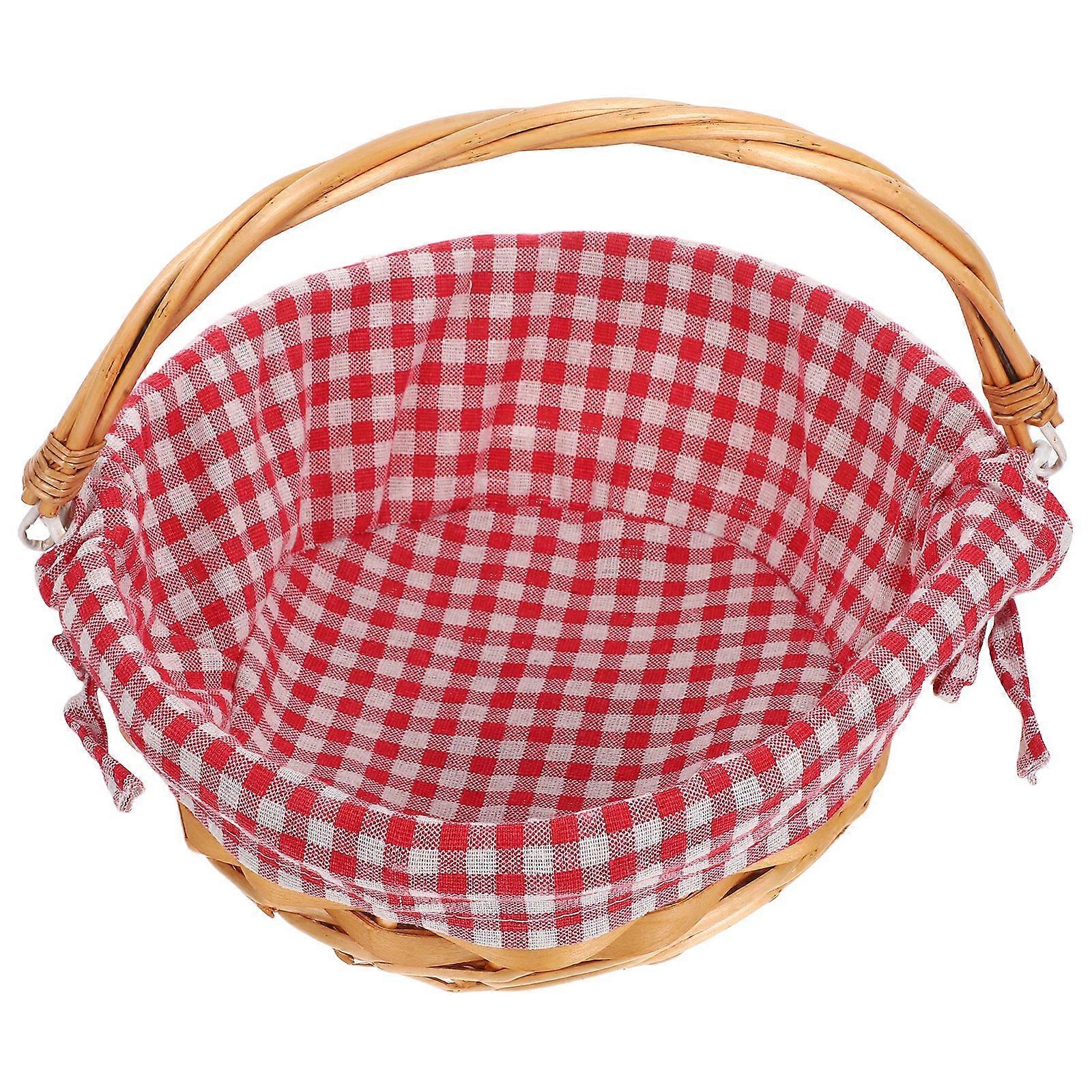 Handwoven Willow Wicker Basket: Rustic Round Picnic Fruit Basket With Handle & Linen Liner - Multifunctional Storage Holder For Eggs Snacks Bread