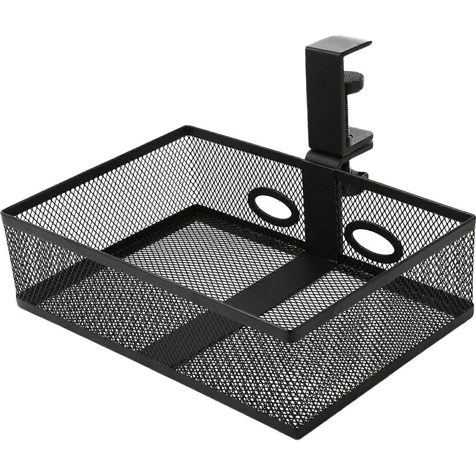 Under Desk Rack Large Capacity Space Saving Metal Mesh Basket Easy Access File Organizer Black Bottom