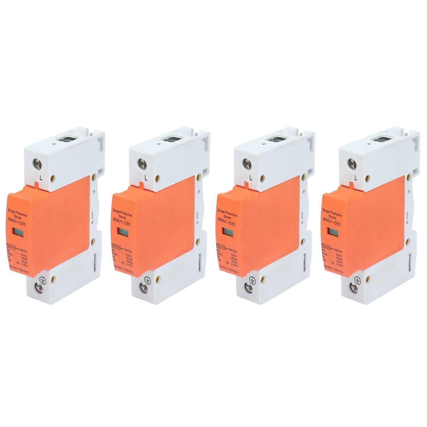 4Pcs 1P Surge Protective Device DIN Rail Mounting SPD House Arrester Protector AC 420V RMU1‑C60Imax：