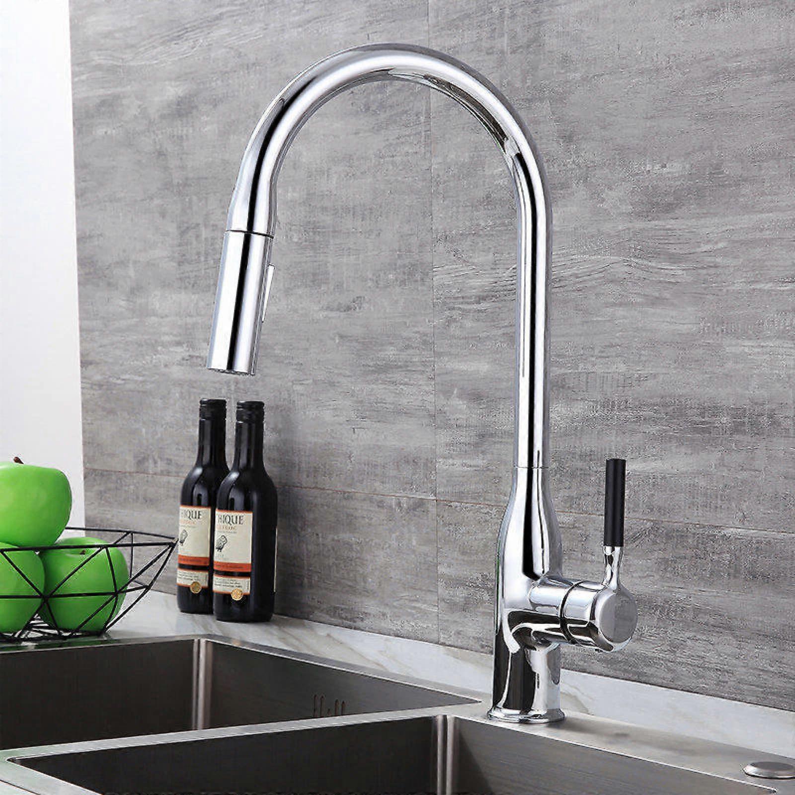 Pull Out Kitchen Mixer Tap with 2 Spray Modes, 360° Swivel Spout, Single Handle, Gun Gray Finish for Sink