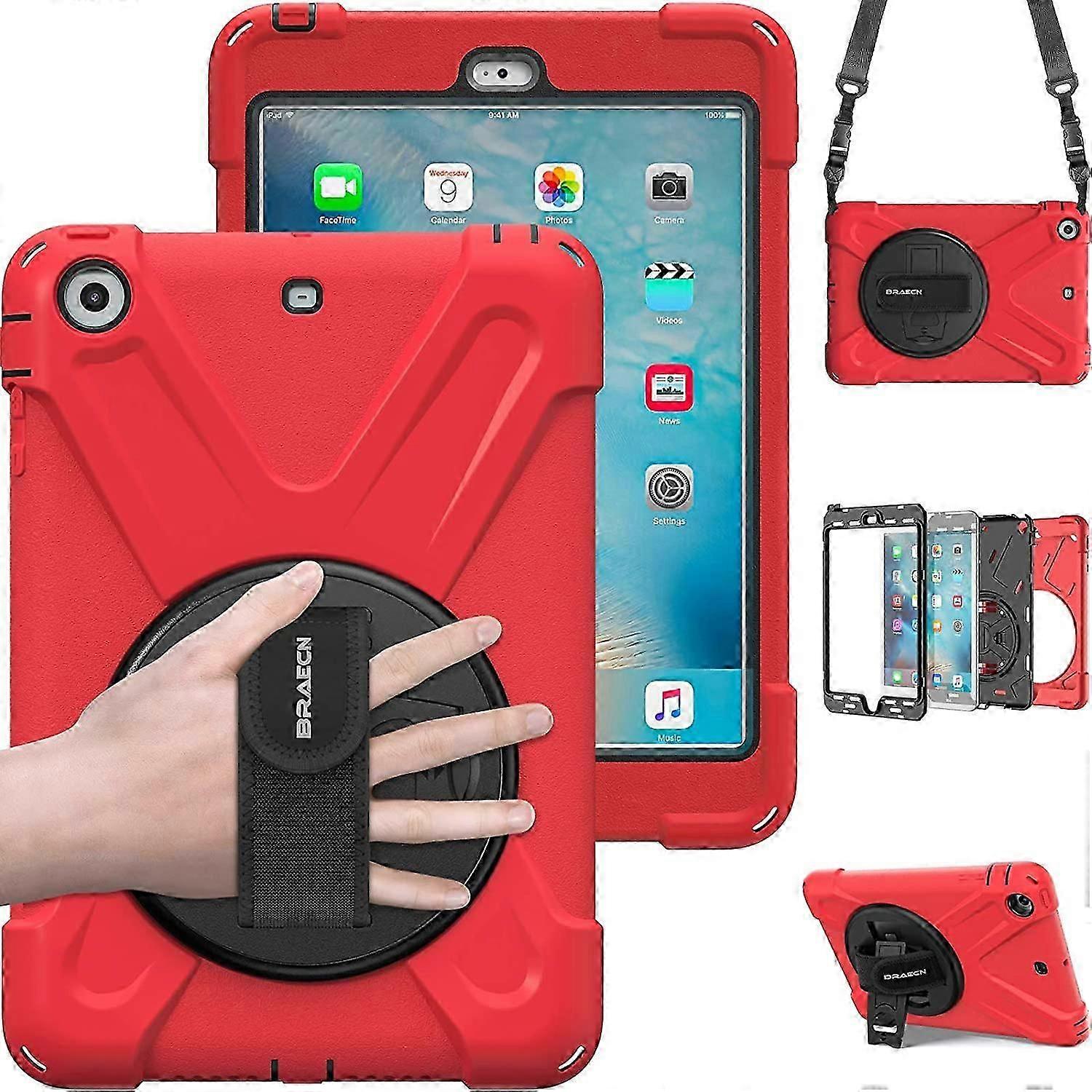 iPad Mini 1 2 3 Case, ipad Mini case Hybrid Full Body 3 Layer Armor Protective Shockproof iPad Case Cover with Hand Grip/ Rotating Kickstand for Apple