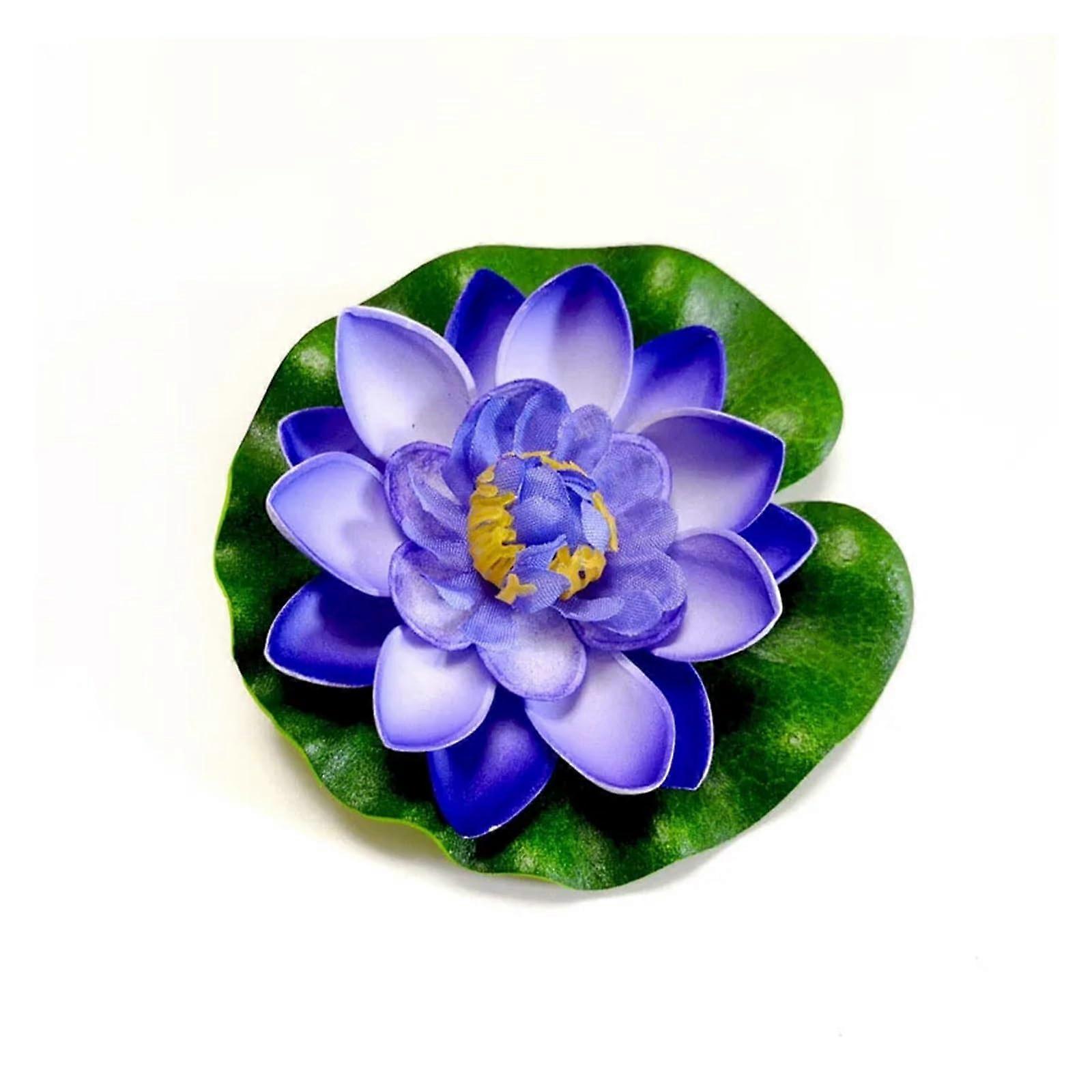 Artificial Lotus Flower with Floating Leaf 10cm Lifelike Water Lily for Pond and Garden Decor (Blue)