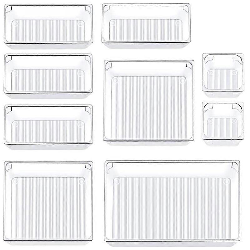 9 Pcs Clear Drawer Organizer Trays Assorted 4-Size Drawer Dividers, Versatile Storage Boxes Makeup Organiser Set