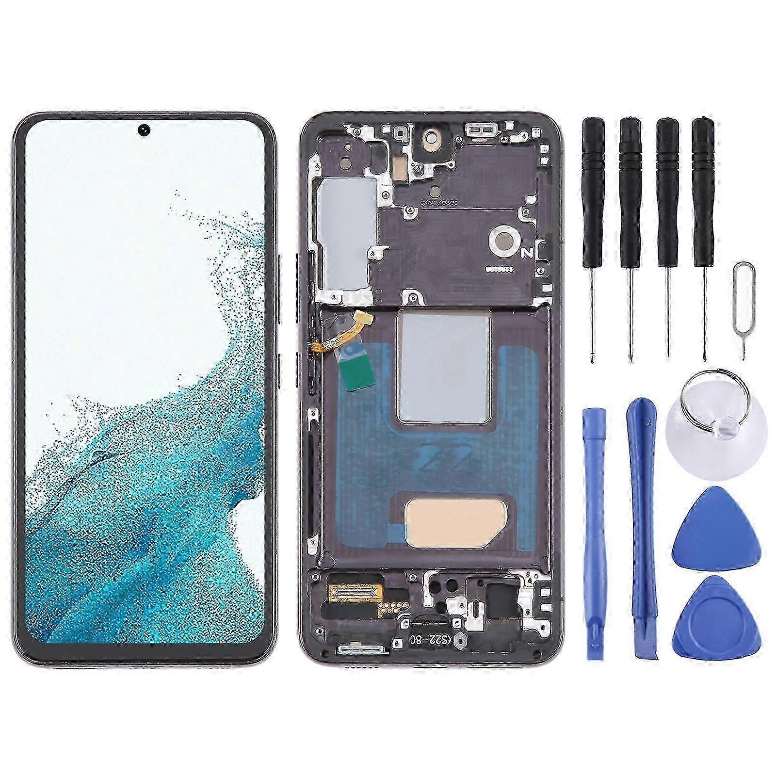 För Samsung Galaxy S22 5G SM-S901B EU-version TFT LCD-skärm digitizer full montering med ram (svart)