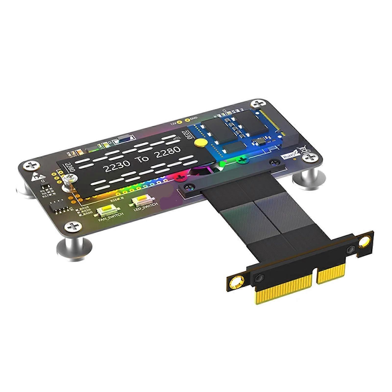 Efficient  NVME SSD to PCIE X4 Converter Expansion Board with Cooling Fan and Color LED 5/10CM Multicolor