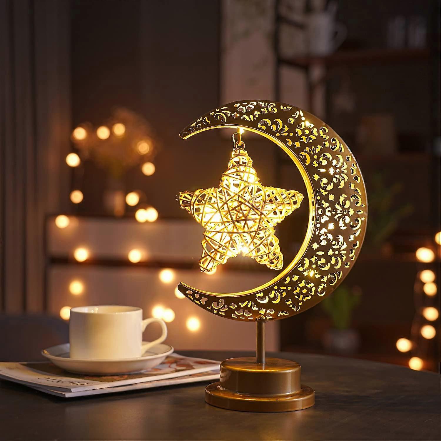 Moon Lamp with Warm Yellow Glow, Elegant Moon Star Design, Battery Operated for Bedroom Decor