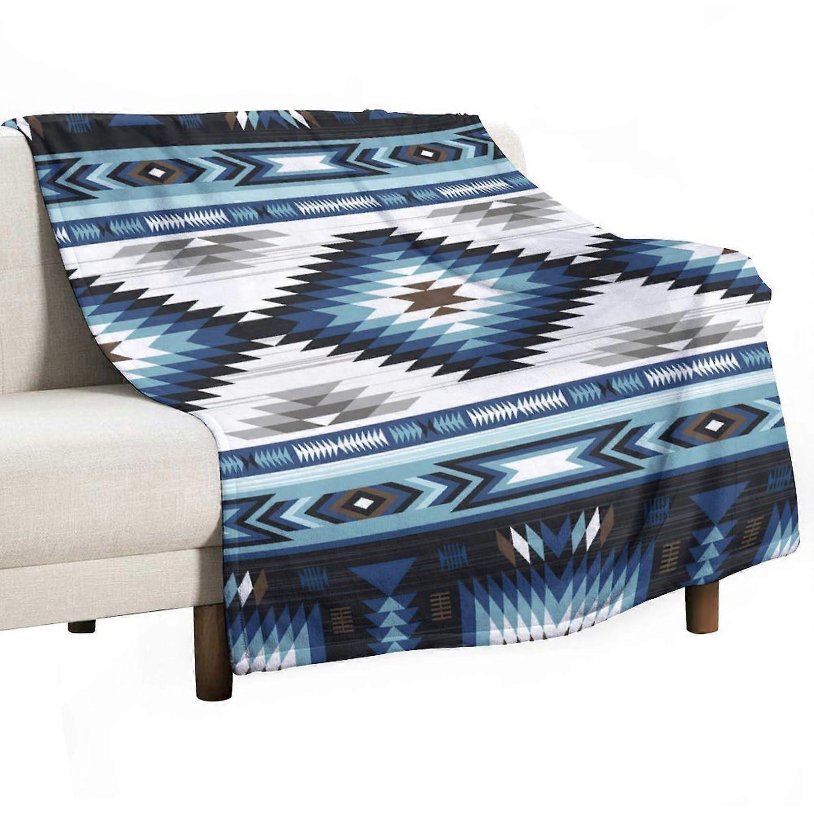 Aztec Throw Blanket Super Soft Flannel Tribal Geometric Pattern for Bed or Sofa 50x70in