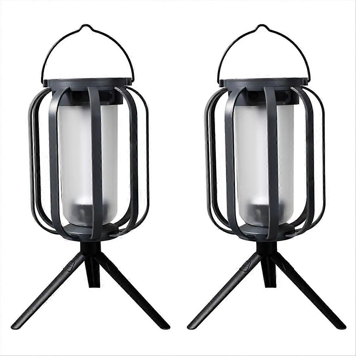 2PCS Solar Flameless Lantern Light with Base 4 Modes Adjustment Flickering Auto on/Off USB-C Solar Charging