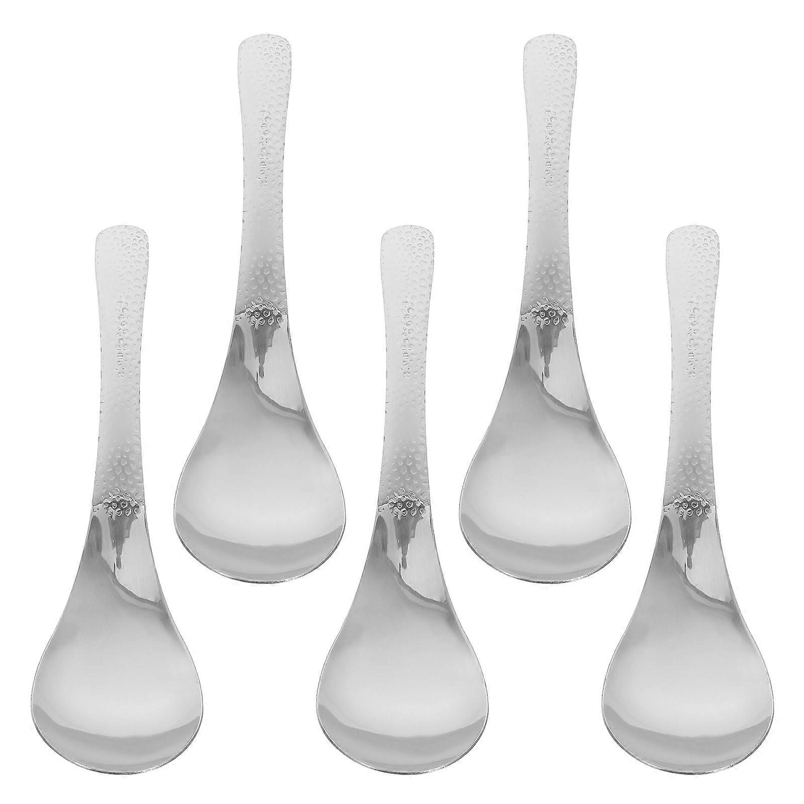 Silver Hammered Dinner Spoons Stainless Steel Spoon for Kitchen 5Pcs