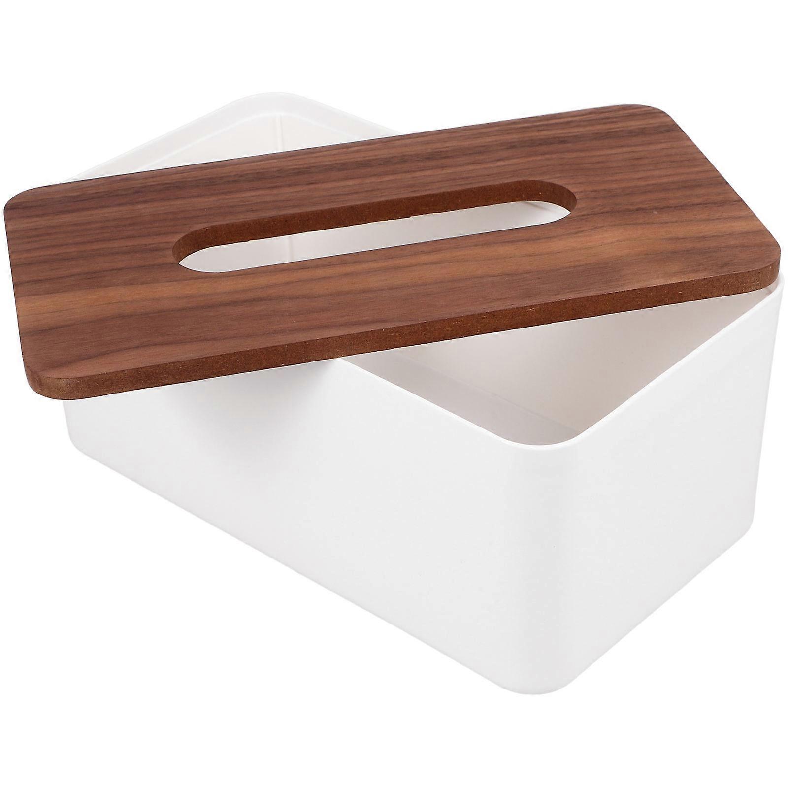 Wood Tissue Dispenser Box for Home Use White Rectangle Tissue Box Cover