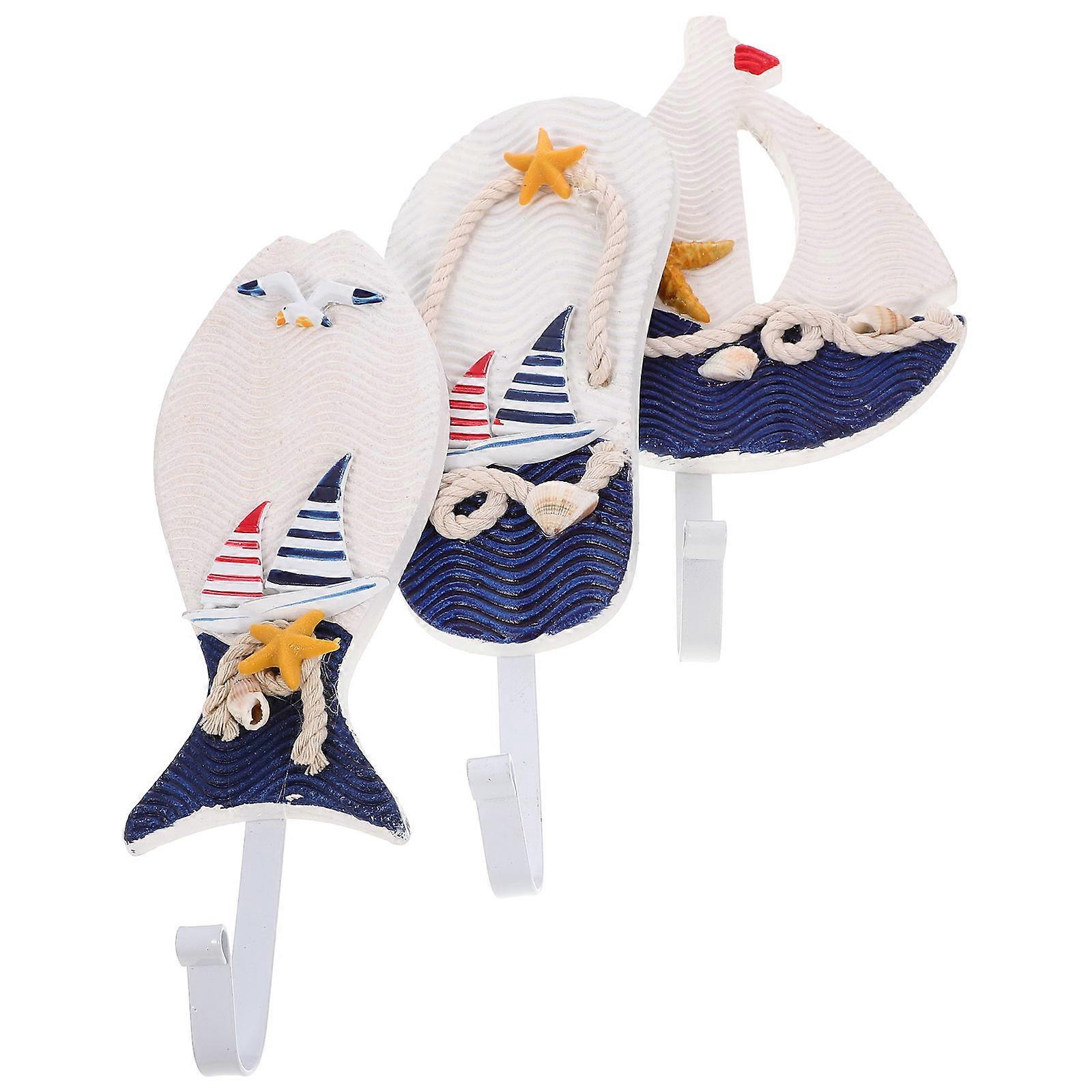 Mediterranean Style Hooks Wooden Wall Hook for Home Use 3Pcs