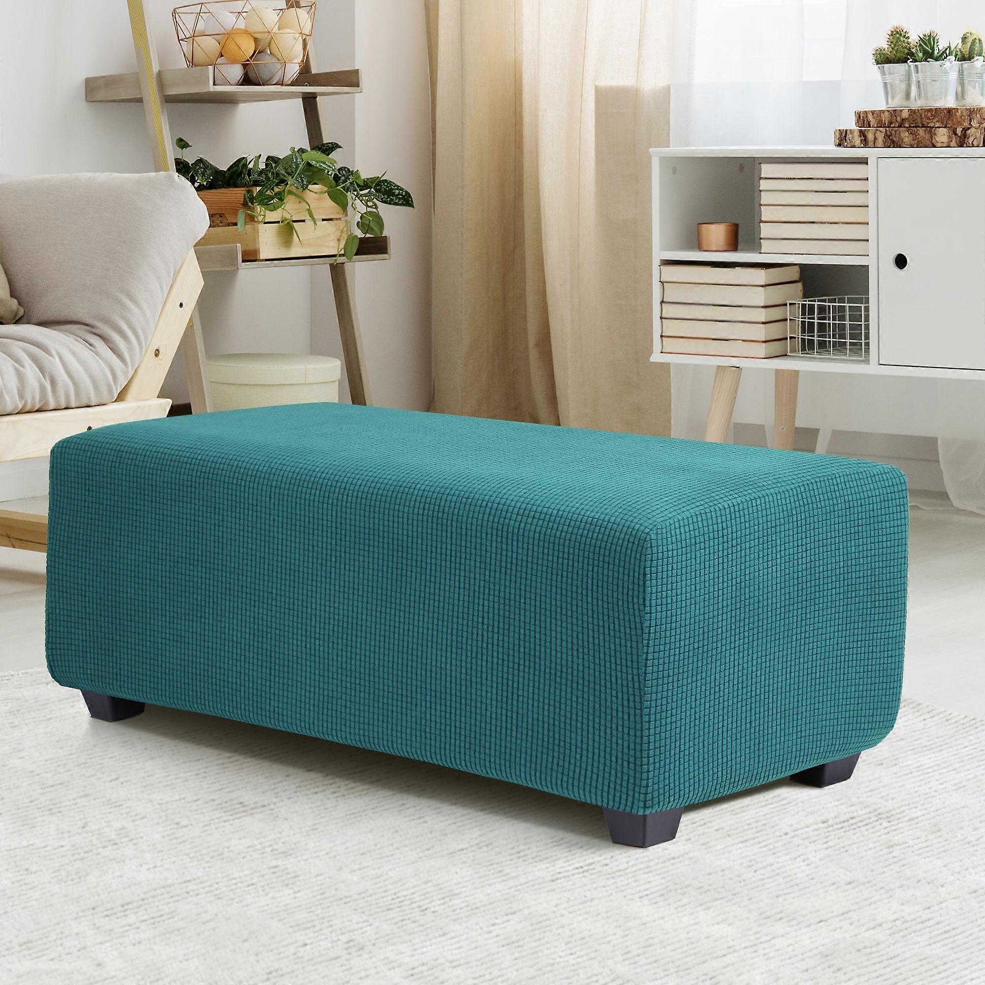 Housse de pouf extensible REGALWOVEN avec fond élastique, housse douce en tissu jacquard, housse de tabouret de rangement, housse de meuble, bleu paon, petite taille