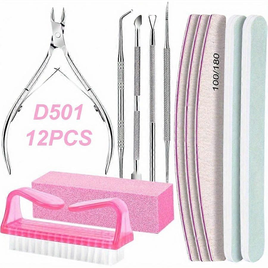 12Pcs/lot Nail Art 100/180 Grit Professional Files Buffer Sponge Block Brush Nail Scissors Kit With Cuticle Nipper Pushers