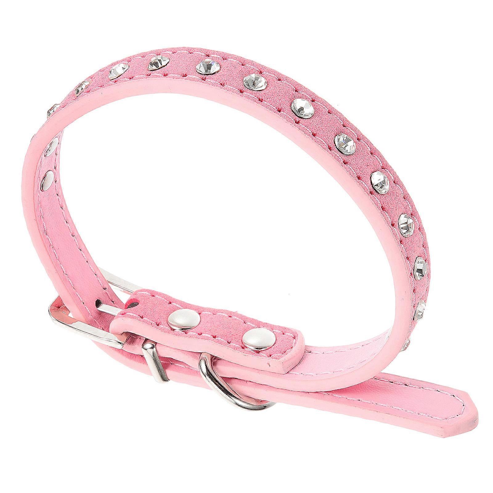 PU Pet Collar Adjustable Crystal Rhinestones Decor Safety Collar 2Pcs