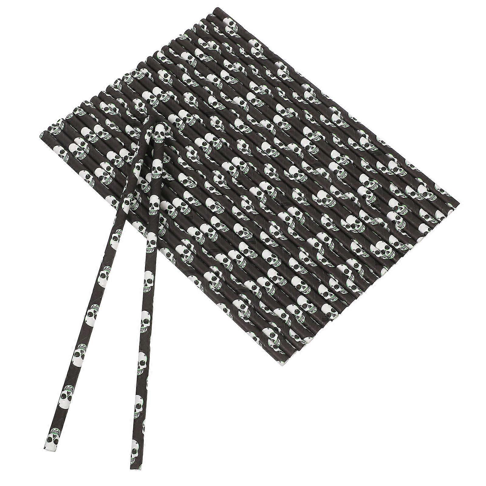 Halloween Absorbent Paper Straws for Party Decorations 200Pcs Skull Pattern