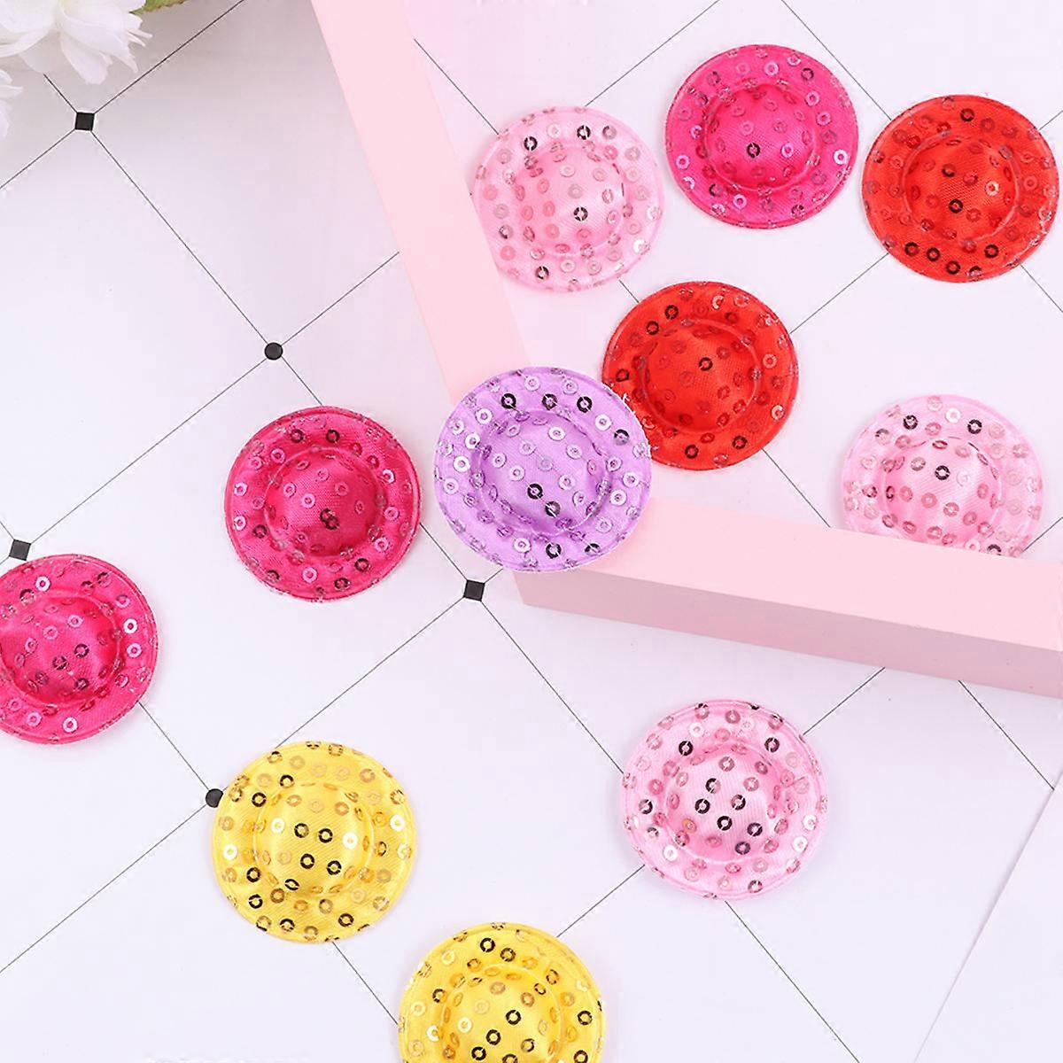 Mini Hat for DIY Use Doll Cap 24Pcs Assorted Color Shiny Sequin Hats