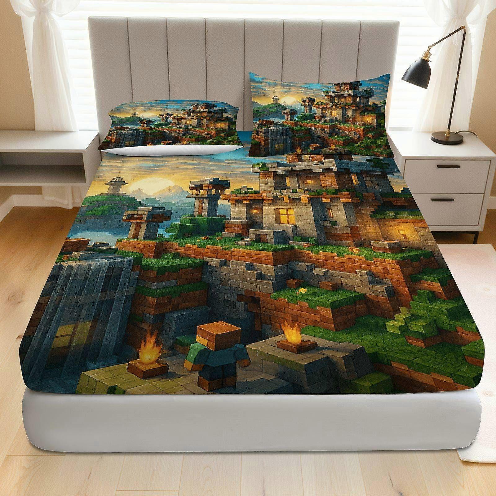 3pcs Gaming Block Adventure Fitted Sheet Three Piece Set