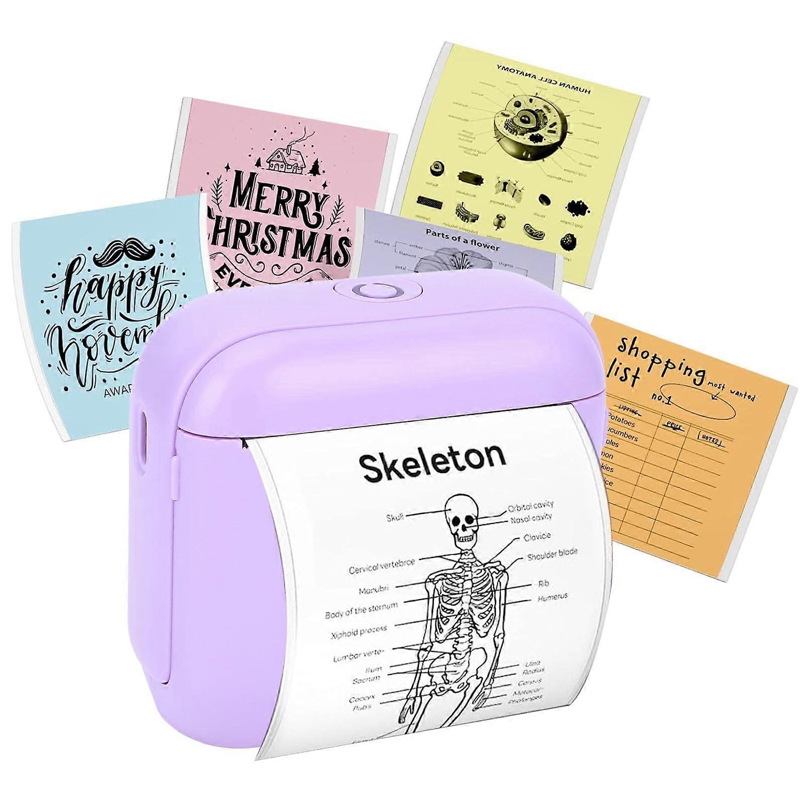 Thermal Label Printer with 203 DPI Resolution, Bluetooth Inkless Mini Photo Printer for DIY Purple