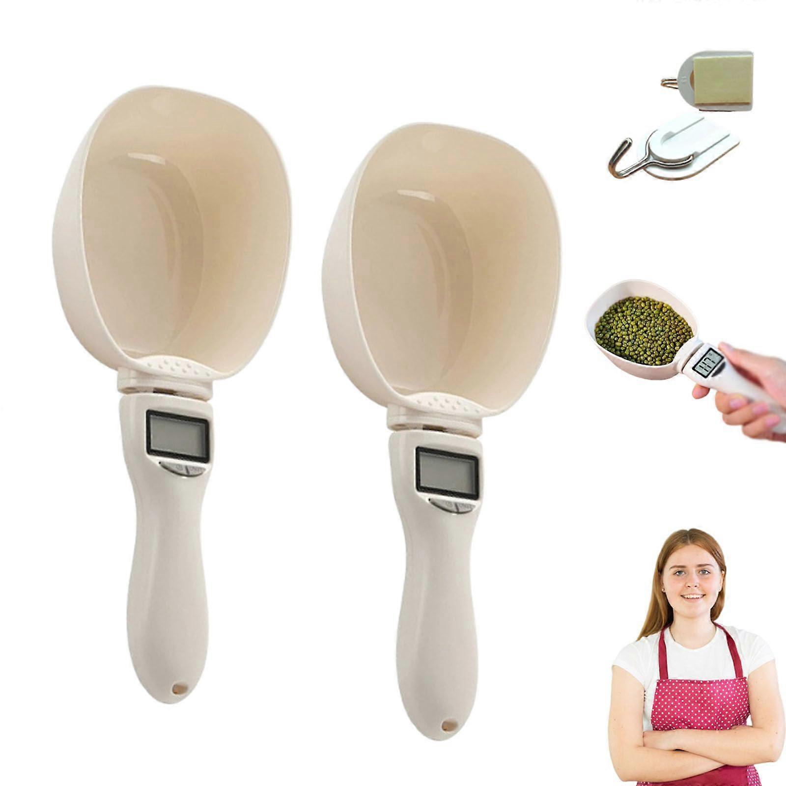 Digital Measuring Spoon with Scale, Instant Read, MultiUnit, LCD Display for Cooking and Pets, 2PCS White