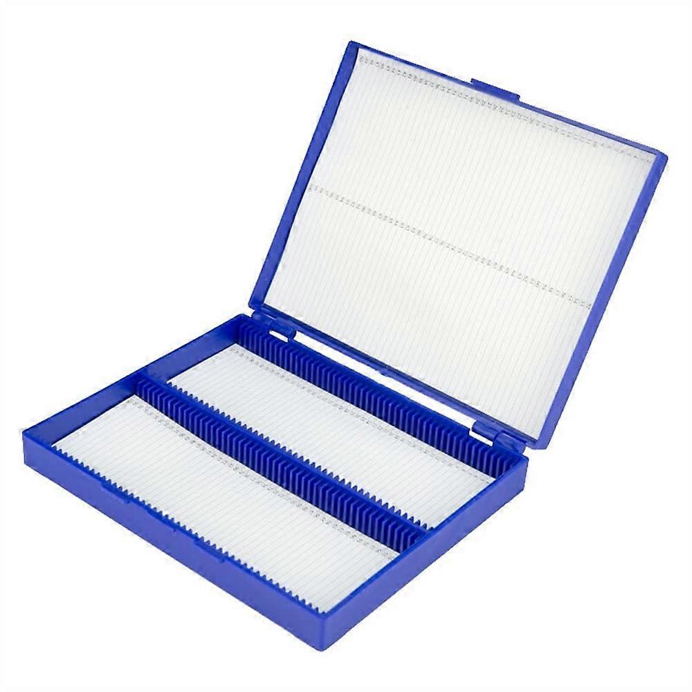 Microscope Slide Storage Box 100 Capacity Blue ABS Holder with Numbered Slots for Secure Use