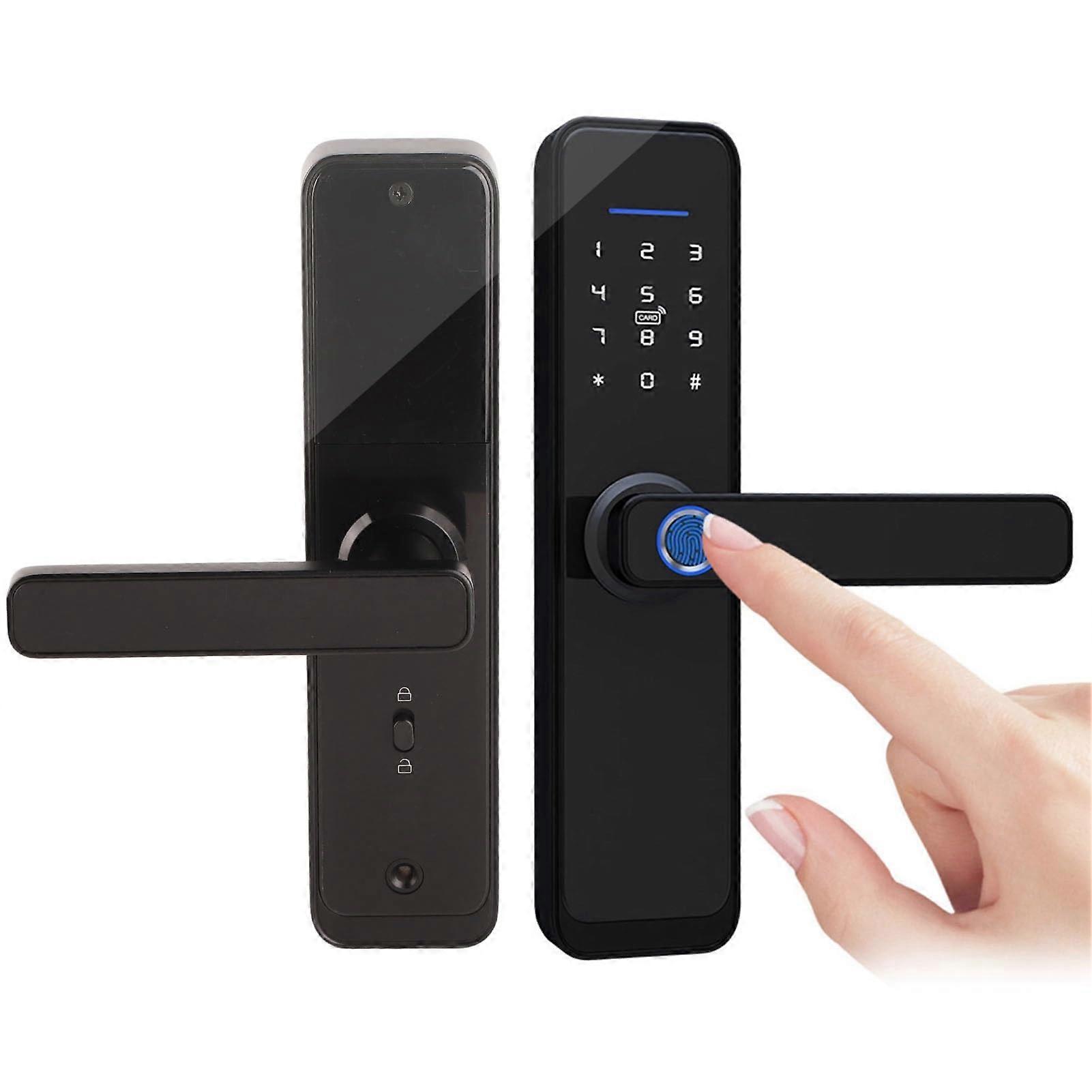 Smart Door Lock with Handle, Fast Fingerprint Unlock, Keyless Entry, Touchscreen Keypad, TT Lock Compatible