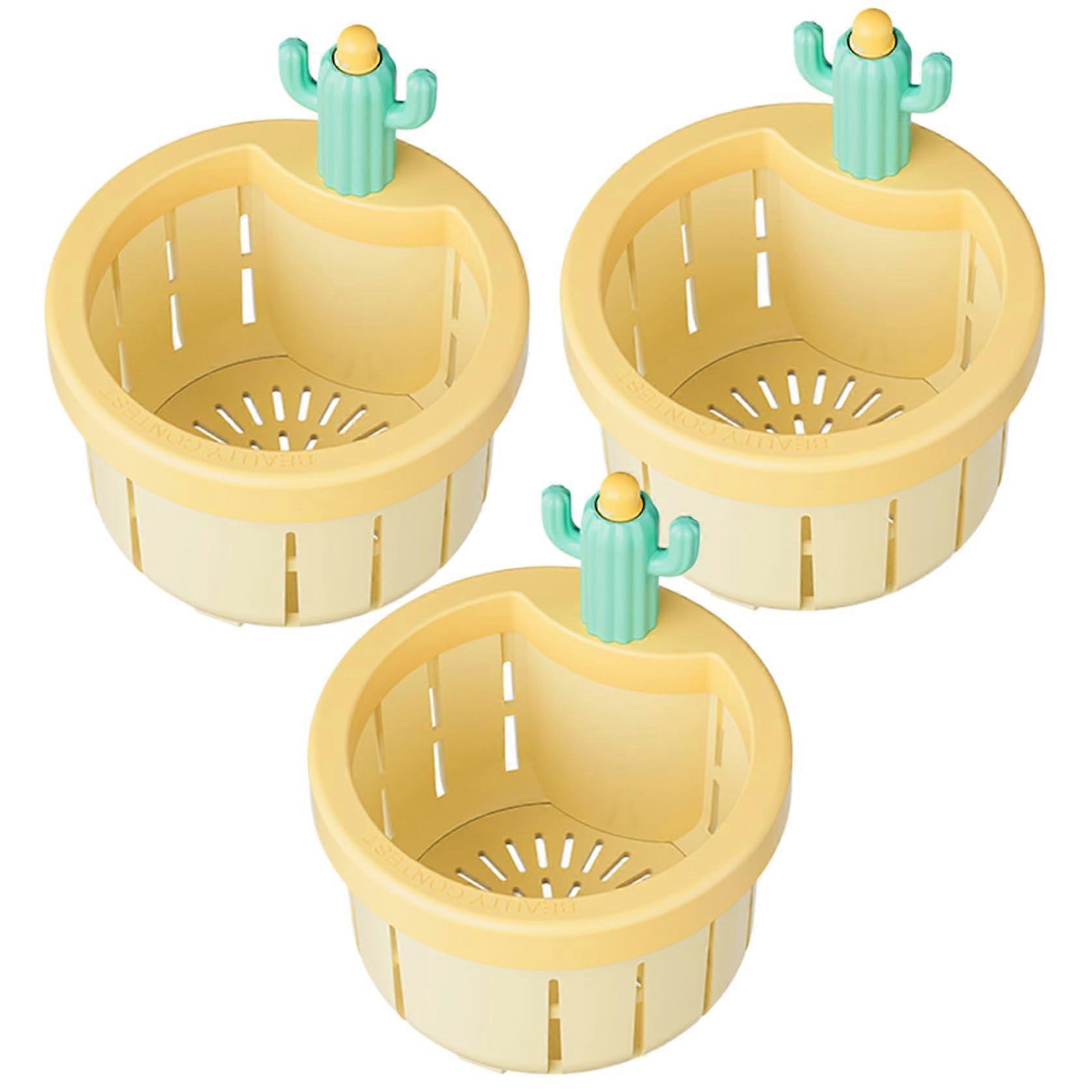 3Pcs Cactus Kitchen Sink Strainer with Handle, PresstoDump AntiClogging Drain Basket, Yellow