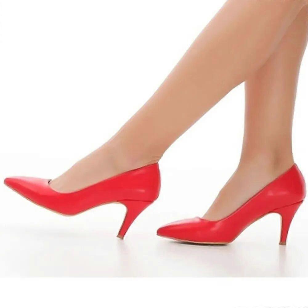 Red Low Heel Pumps for Women MA-017