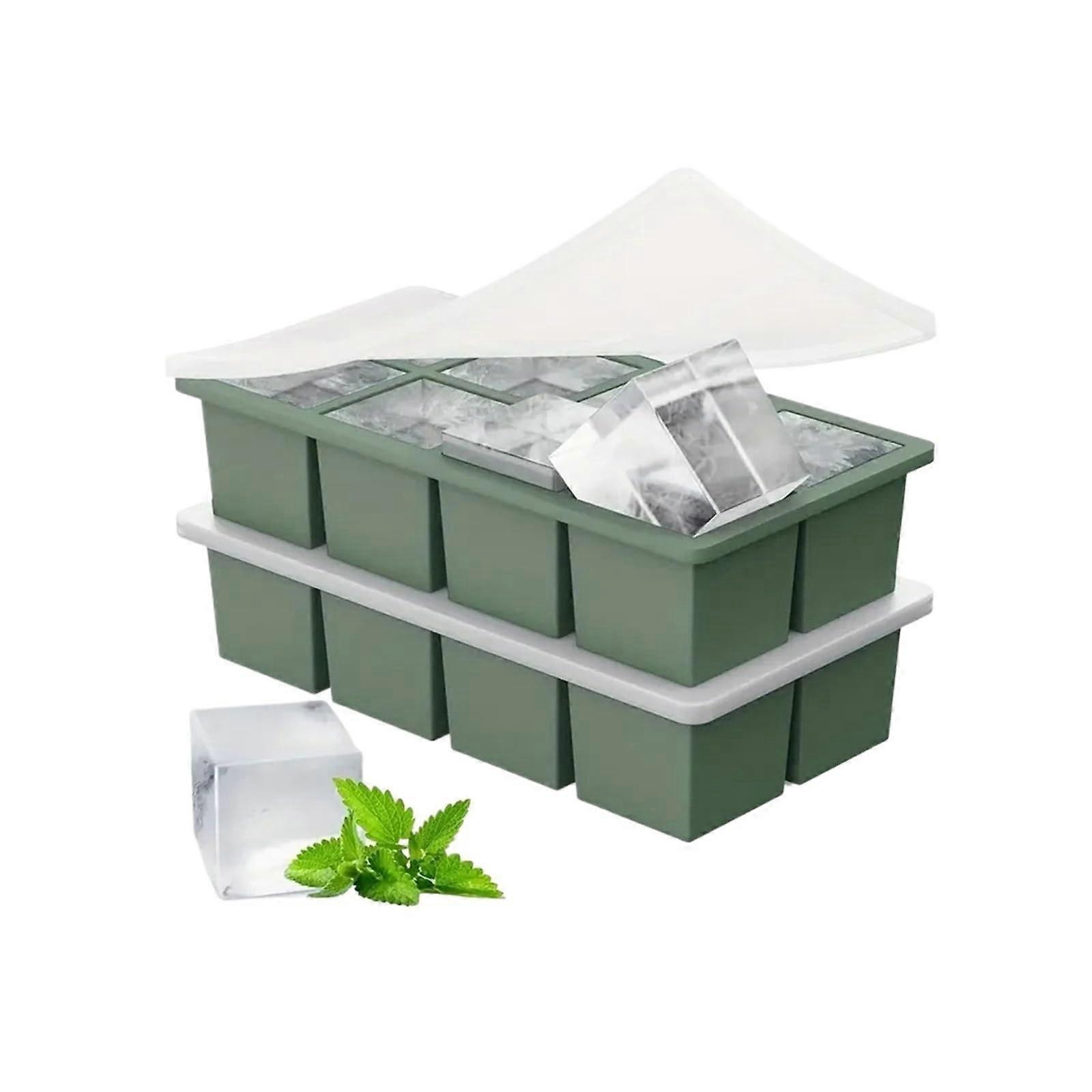 Large Ice Cube Tray for Whiskey, SlowMelting Square Mold, Easy Release Silicone, Green