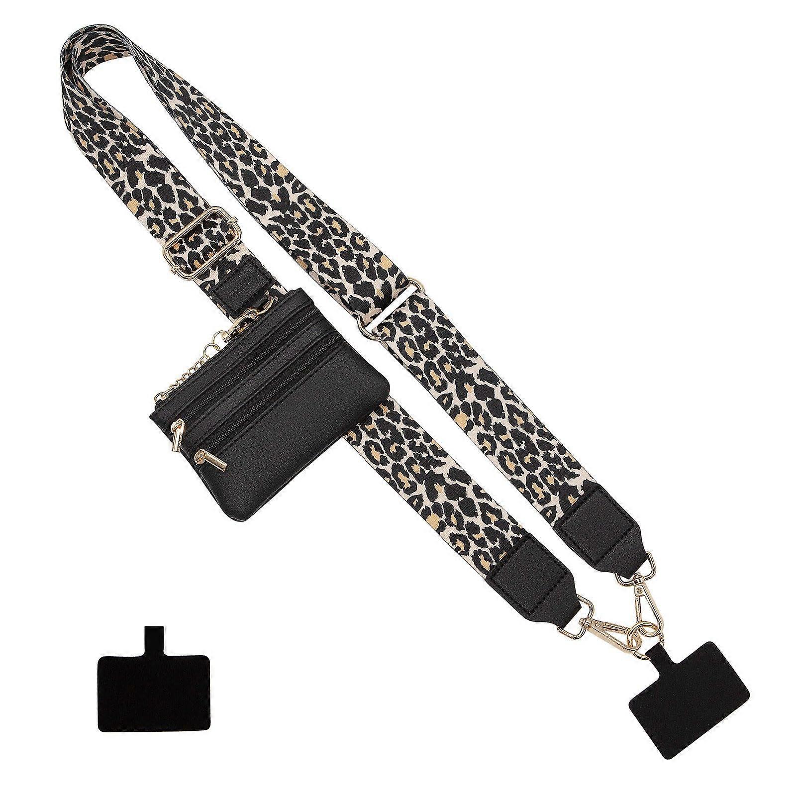 Leopard Crossbody Phone Lanyard with Secure Zipper Wallet and Adjustable Hands Strap