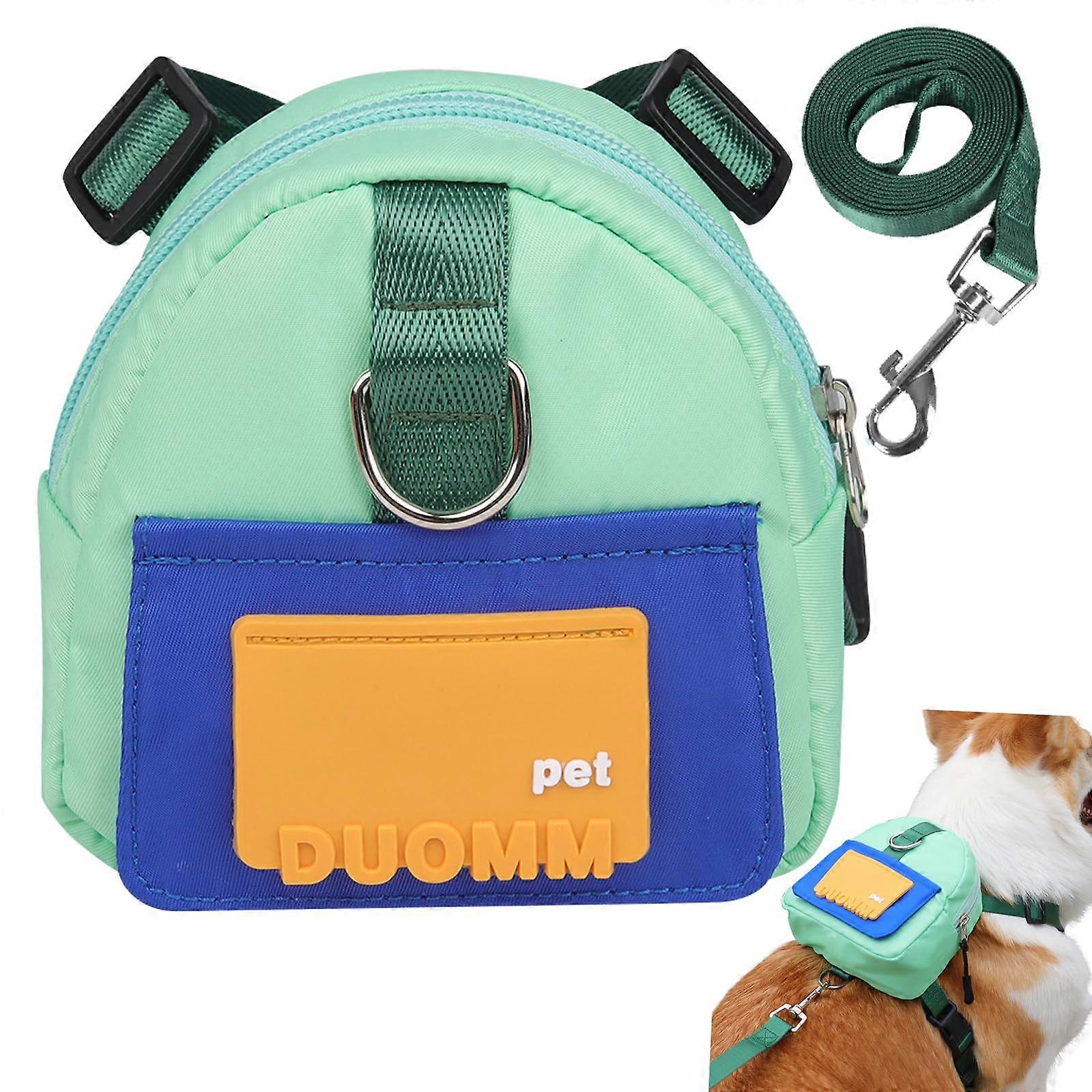 Dog Harness Backpack with Leash for Small and Medium Dogs, No Pull Adjustable Fit, Large Storage, Green