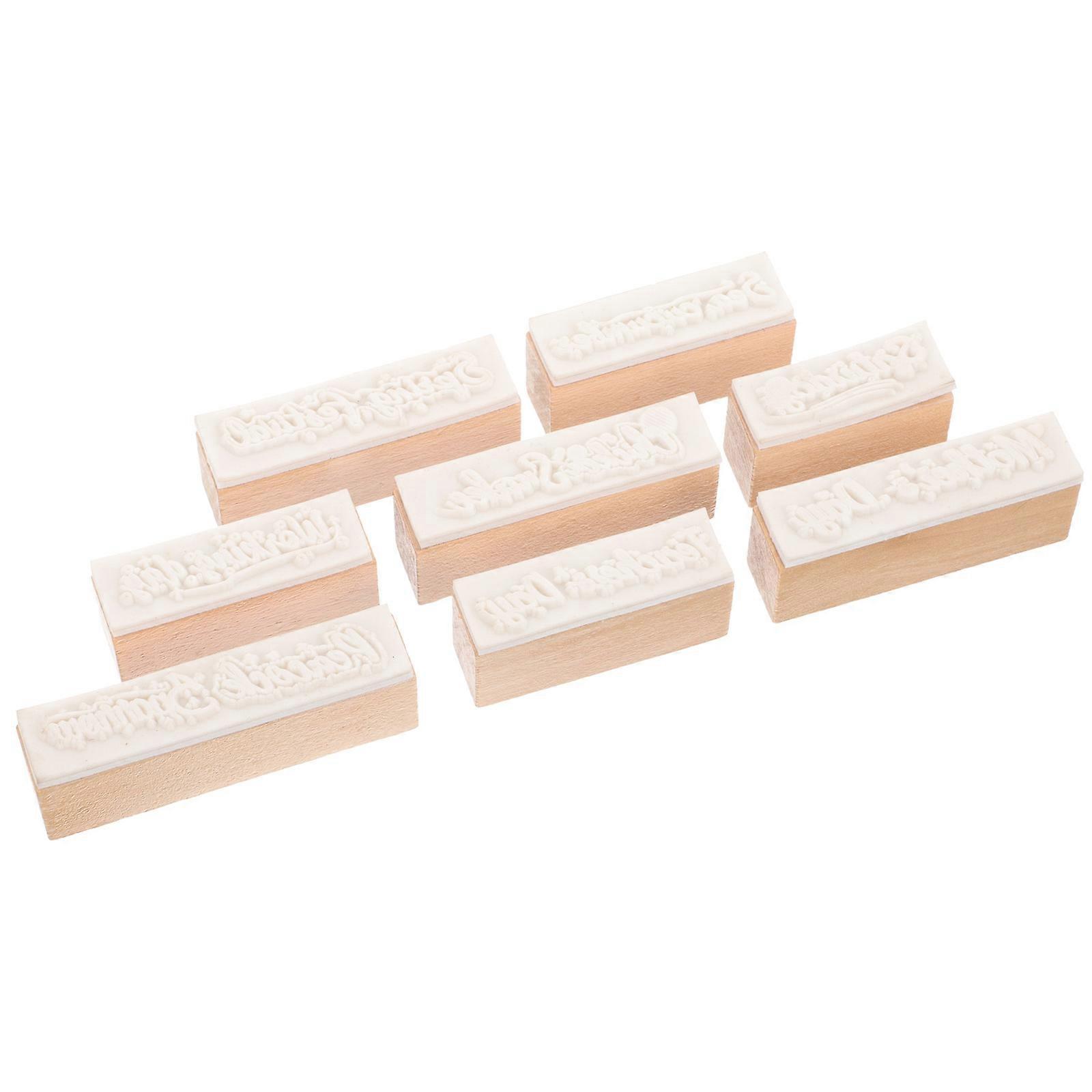 Handmade Wooden Stamps Multi-Function Scrapbook Stamps for DIY 8Pcs Set