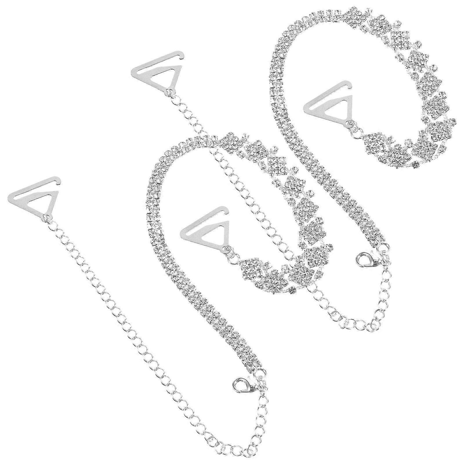 Decorative Bra Straps Silver Rhinestone Bra Shoulder Straps Replacement 2Pcs