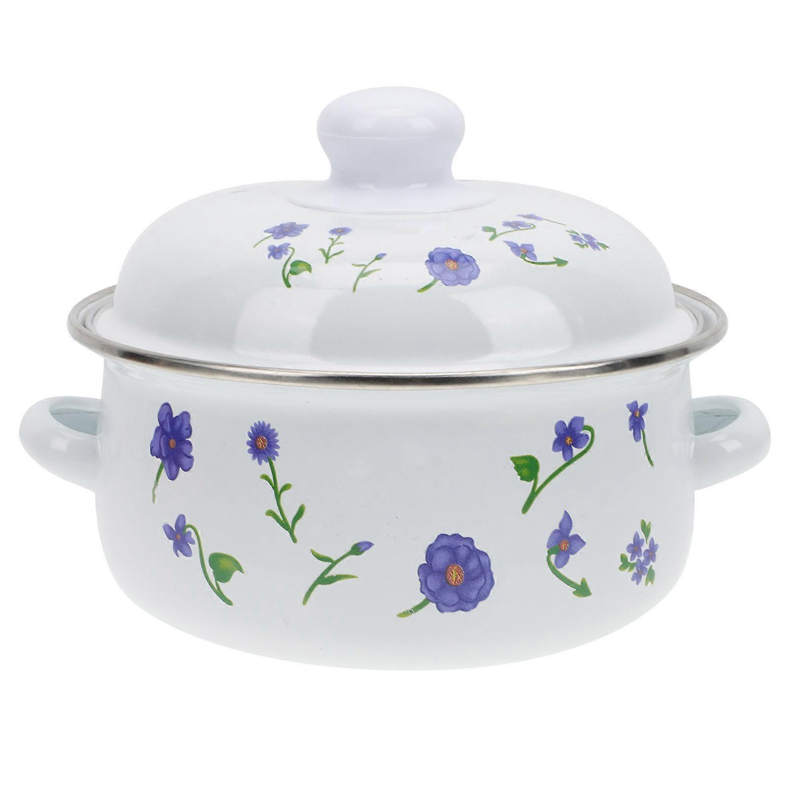 Kitchen Stew Pot for Cooking Two Handled Enamel Stockpot 1.1L Supply