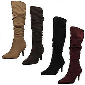 Dames Spot On kniehoge laarzen F51243 - Taupe microvezel - UK maat 8 - EU maat 41 - US maat 10