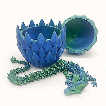 3D Printed Green & Blue Dragon Egg with Articulated Crystal Dragon - Unique Gift for Collectors & Decor