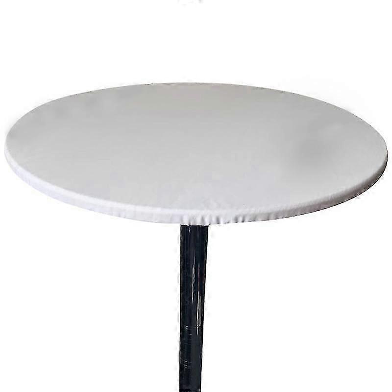 Round 60cm Elastic Fitted Tablecloth Protector Table Cover Waterproof (White)