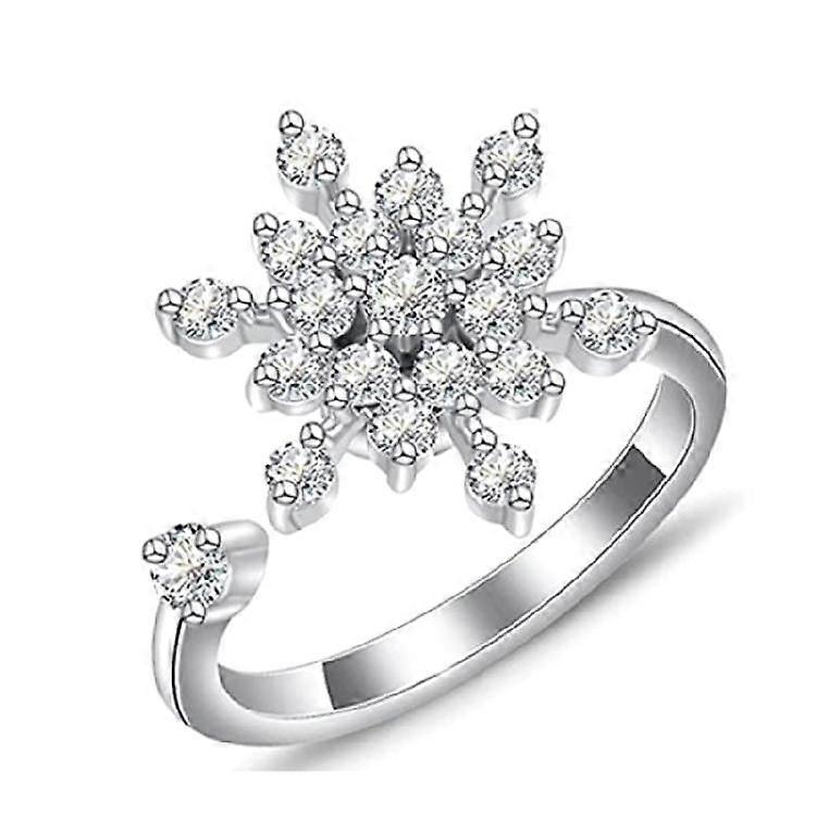 Silver Snowflake Winding Stackable Ring Spinner Rings for Couple Women Men